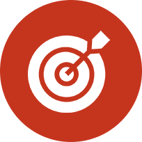 A red and white icon of a target with an arrow in it.